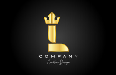 Obraz premium gold golden L alphabet letter logo icon design. Creative crown king template for company and business