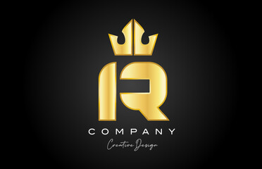 gold golden R alphabet letter logo icon design. Creative crown king template for company and business