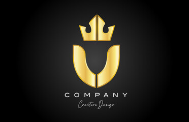 gold golden V alphabet letter logo icon design. Creative crown king template for company and business