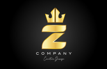 gold golden Z alphabet letter logo icon design. Creative crown king template for company and business