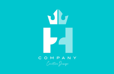 H blue pastel alphabet letter logo icon design with king crown. Creative template for business and company