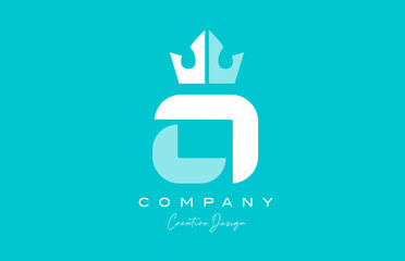 O blue pastel alphabet letter logo icon design with king crown. Creative template for business and company
