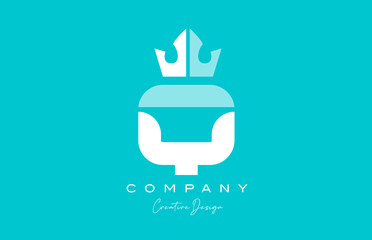 Q blue pastel alphabet letter logo icon design with king crown. Creative template for business and company