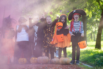 Today's day is full of fun. Happy group of kids on Halloween