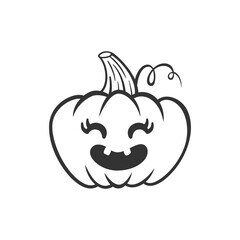 Cute Halloween Pumpkin with eyelashes. Happy pumpkin face. Happy Halloween character