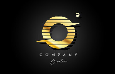gold golden O alphabet letter logo icon design with line stripe and circle. Creative template for business and company