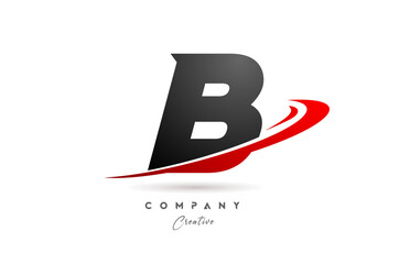 black grey B alphabet letter logo icon design with red swoosh. Creative template for company and business