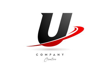 black grey U alphabet letter logo icon design with red swoosh. Creative template for company and business