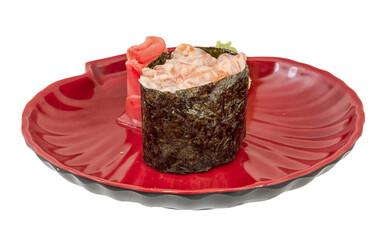 sushi with salmon on white background isolated
