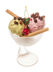 yogurt and chocolate ice cream in a bowl close up