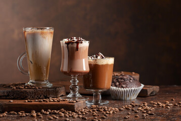 Chocolate muffin and coffee cocktails.