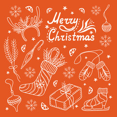 Merry Christmas clip art. New Year Coloring. Winter mood.