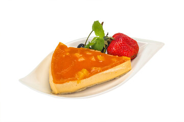 Cheesecake with apricot served strawberry