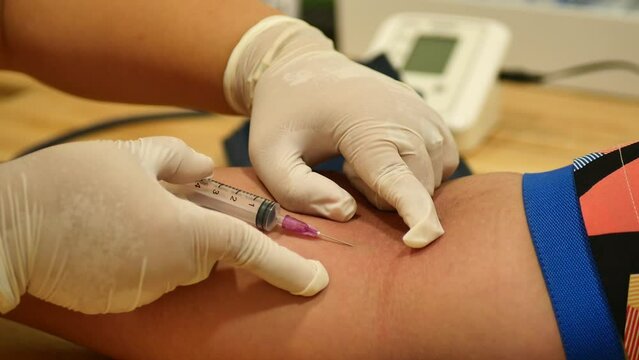 Annual blood test at the lab. The use of siling to see blood for examination