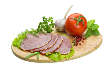 Ripe fresh ham with vegetables