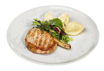 Grilled pork with salad and potato