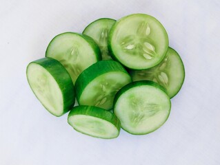Sliced Cucumber kheera pieces khira concombre gurke cucumis sativus cetriolo pepino-cucumber for...