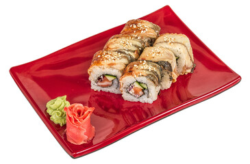 Japanese traditional Cuisine - Maki Roll with Cucumber , Cream Cheese and Raw Salmon and Eel