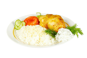 Steamed Garlic chicken and rice on white plate