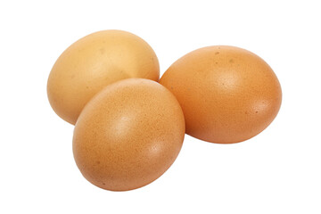 Three eggs lying down on a white