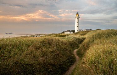Hirtshals Fyr Lighthouse, Denmark - obrazy, fototapety, plakaty