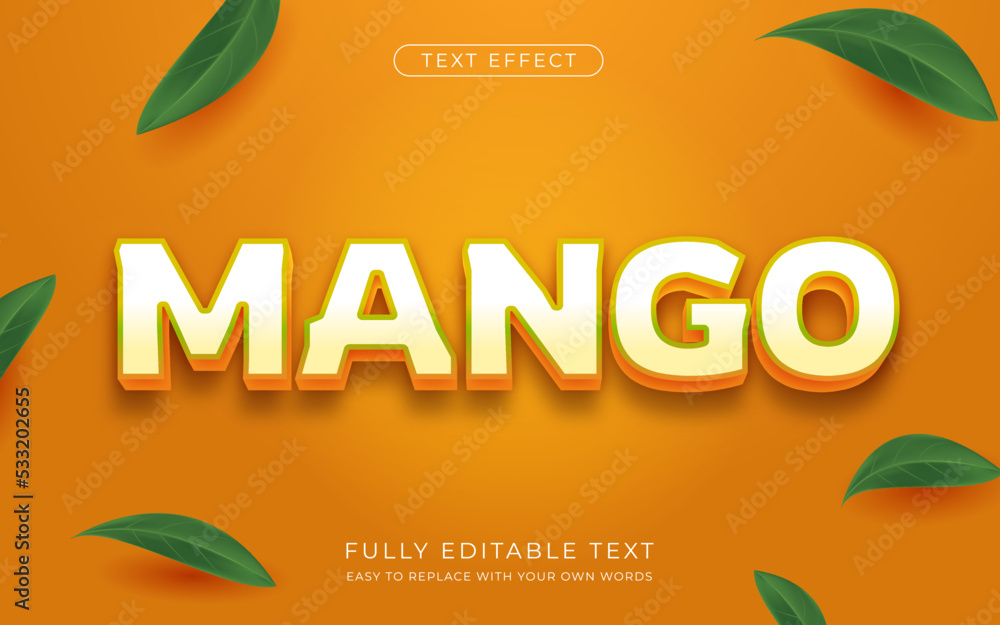 Poster editable text effect fresh mango font style