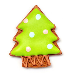 Christmas and New Year cookies in the form of a Christmas tree on a white background isolated