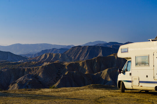 Camper Rv In Tabernas Desert, Spain