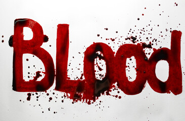 Words Blood donation written by blood. Health care, donation, help concept