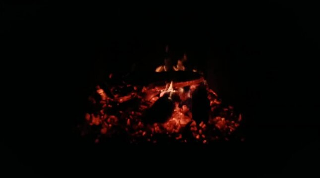 Burning coals in the bath in the firebox