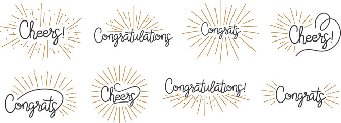 Congratulations typography lettering script. Congratulation business calligraphy, handwriting cheer badge and invitation. Congratulate holidays sign racy vector banners