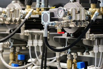 Boiler room gas pressure meter. Industrial  concept. equipment of the boiler-house, - valves,...