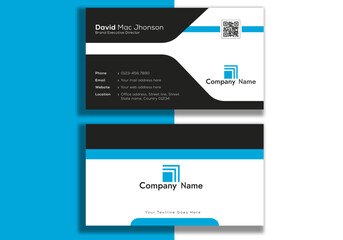 Horizontal light blue dark black white abstract business card template design