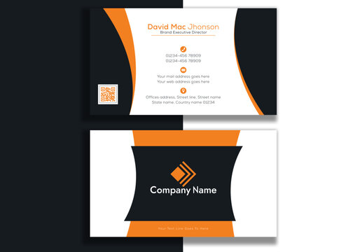 Horizontal dark blue indigo yellow white abstract business card template design