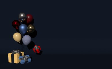 Balloons and Gifts and Presents, Celebration, Card, Birthday card, Birthday party, 3D render, Background