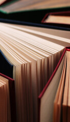 Wallpaper vintage books  background, image of a stack of hard back books on the end of the pages...