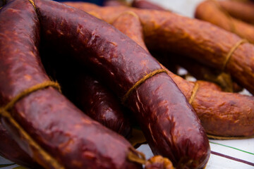 Fototapeta premium Sale of smoked meat and sausages