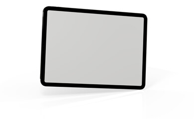 Modern tablet computer stand with blank screen isolated on white background