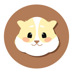Cute smiling cartoon hamster head icon in circle. Vector illustration in flat style, animal logo design