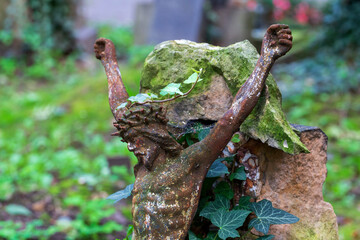 Historic Statue on the mystery old Prague Cemetery, Czech Republic