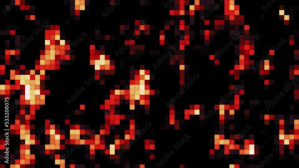 Poster shimmering pixel pattern moves on black background. motion. bright flickering pixels move in stream.