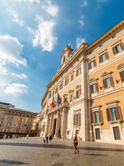 Sun shining over Montecitorio Palace in Rome