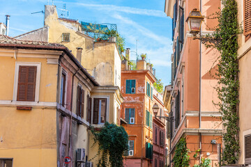 Picturesque buildings in Trastevere neighborhood in Rome
