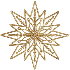 Golden glittery snowflake / star isolated on transparent background. Christmas decorations.