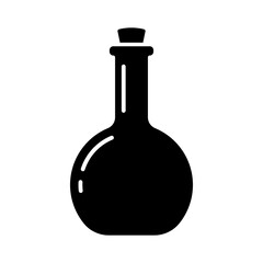 Round bottle with cork icon. Black silhouette. Front side view. Vector simple flat graphic illustration. Isolated object on a white background. Isolate.