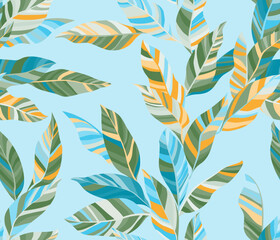Striped leaves tree branches vector seamless pattern summer fasion textile print design.