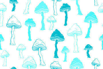 Amanita choky inedible mushrooms seamless pattern vector illustration.