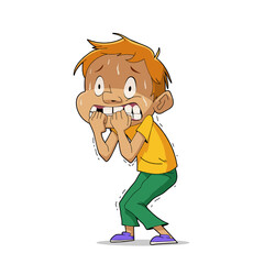 Vector illustration of cartoon boy with scared expression and pose