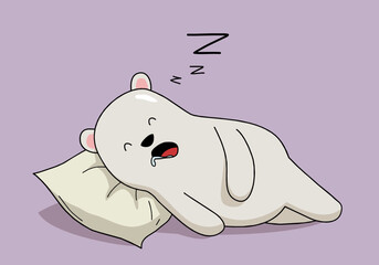 Vector illustration of cartoon polar bear sleeping on the pillow . Perfect for children illustration and mascot design