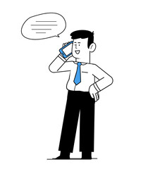 Vector illustration of male office worker communicating on phone